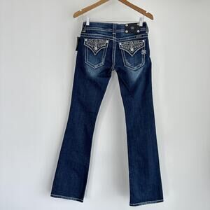 Miss Me Jeans Womens 27 Bootcut Low Rise Rhinestone Embellished Flap Pockets Y2K